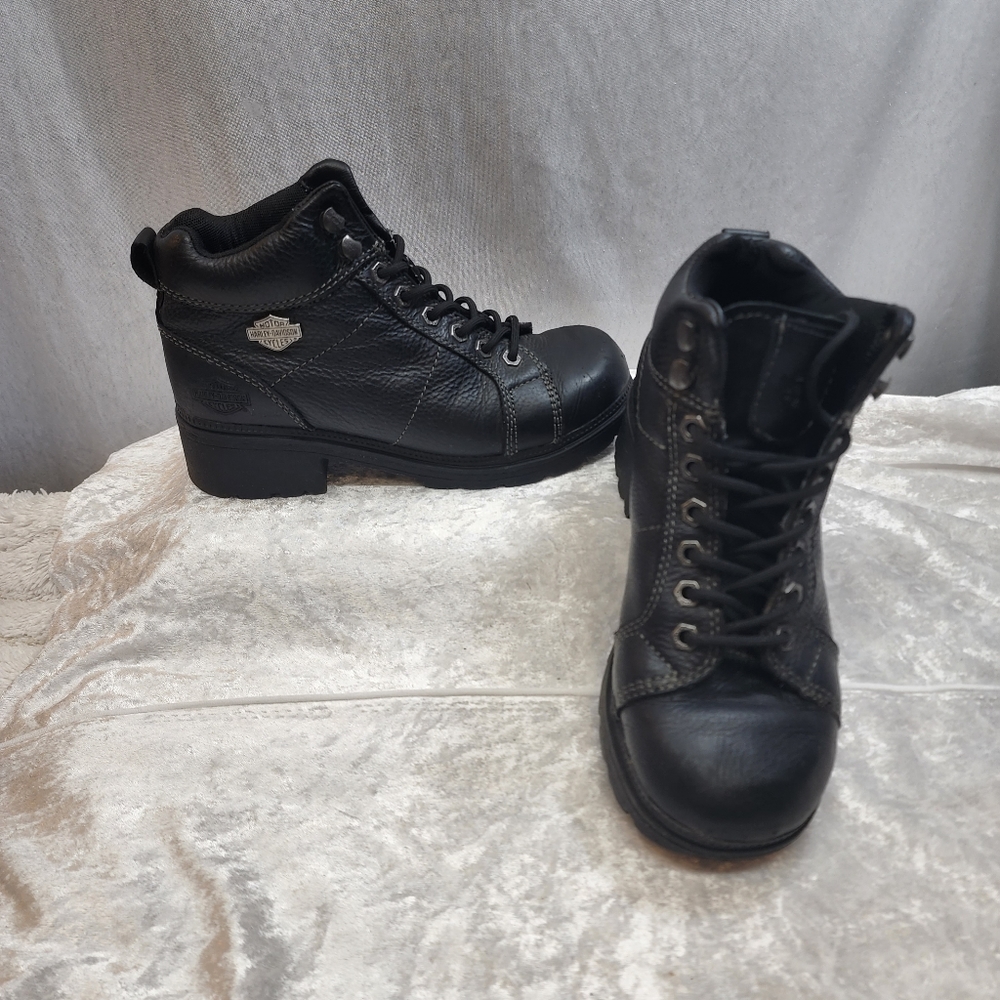 Harley Davidson Black Leather Women's Riding Boots Size 8